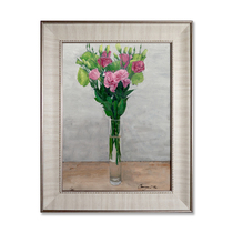 (Printmaking) Xu Qiaojians Pink Flower micro-spray version N 99 has been mounted