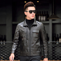 Mens head sheep skin casual thin coat Haining fur coat short handsome locomotive leather jacket over autumn