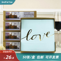 Color napkin printing Valentines Day paper Hotel set-up table decoration paper towel Blue love gilding 50 sheets per box