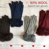 2 pairs of foreign trade 80% wool real rabbit hair warm winter gloves winter ladies cycling touch screen cotton gloves