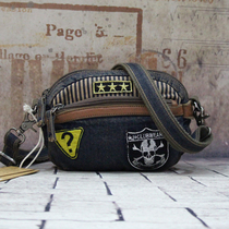 Yagnu Korean version retro mini small bag washing water denim girl bag single shoulder bag skew satchel skull head