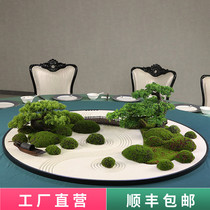 New Chinese-style dining table turntable with flowers in the middle of dry landscape sand table landscaping decoration large round table set with floral bonsai flowers