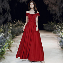 Straight Shoulder Toast Bridal Wine Red Color Modern Temperament Slim wedding engagement Dress Summer Gown Woman
