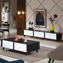  Fire stone TV cabinet coffee table combination Nordic light luxury tempered glass floor cabinet modern simple black and white TV cabinet