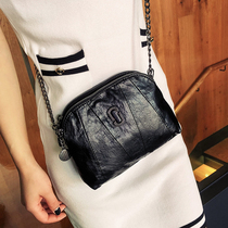 European station 2021 new Korean version of the spliced soft leather messenger bag simple fashion leather shoulder chain bag female tide
