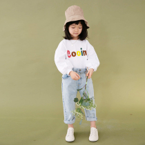 Pear small leisure childrens clothing 2021 spring and autumn girl tide color letter pullover sweater childrens wild coat