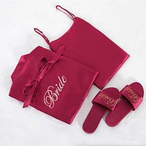 Embroidered wedding dressing gown female bride bridesmaid silk birthday girlfriends group thin section ice silk pajamas wedding party nightgown
