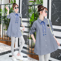  Pregnant womens spring tops 2021 new shirt suits long-sleeved shirts medium-length loose fashion bottoming shirts tide mom