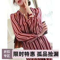 Fat little Ni home size dress female 2021 Spring and Autumn new products long temperament thin shirt vertical stripes