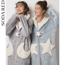 Coral velvet star nightgown womens autumn and winter long thickened flannel maternity pajamas spring and autumn bathrobes couple pair