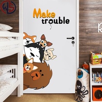 Cute cartoon dog door stickers childrens room bedroom bedside wall layout decorations self-adhesive wallpaper stickers