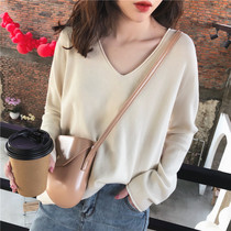V neck knitwear women spring and autumn 2021 New sweater Korean version of loose wear pullover long sleeve inside base shirt