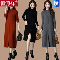 Hengyuanxiang cardigan womens long knee-length sweater skirt autumn and winter thickened loose large size base sweater knitted skirt
