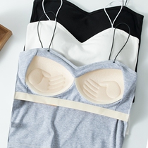 Summer pure cotton hanging vest female with chest mat in one breast anti-walking light outer wear short underwear