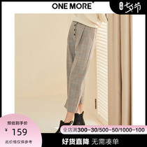 ONE MORE2019 autumn new plaid casual pants nine-point pants high waist trousers female