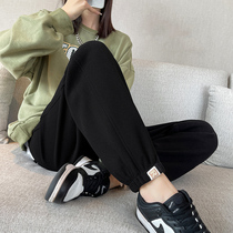 Black sports pants children in spring and autumn loose with slim height waist and broad leg bunches little sub Hallen casual wear pants long pants
