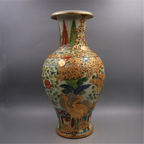Ming Xuande colorful gold-studded gold-wrapped golden crane picture fishtail bottle imitation official kiln unearthed cultural relics ancient porcelain antique collection