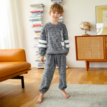 Childrens coral velvet pajamas autumn and winter boys flannel little boy home clothing set thick winter