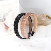 Liu Tao the same crystal hair hoop hair bundle Net red versatile hair band pressure hair female headband thick out retro wide hair card