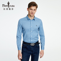 (Silk cotton) Bjørn Löfven spring summer mens tops small check business casual commuter long-sleeved shirt
