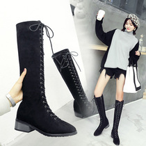 Boots female knight boots 2021 winter new velvet riding boots motorcycle boots medium-high boots net red boots female