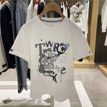 2022 Summer new Korean version printed Little Bear College Wind white printed short sleeve T-shirt Female TTRW222305P