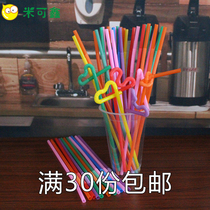 Disposable plastic straws color art straws bendable knotted shape lengthy straws 60 30 packs