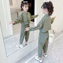 Girls tooling set spring and autumn 2021 new Korean version of foreign style children leisure children girls autumn two-piece set