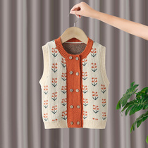 Childrens waistcoat Knitted Cardiff Vest 2022 new gush loose girl sweaters baby outside wearing Han version of the shoulder
