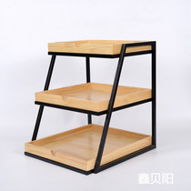 Three-layer pine tray iron rack Bread cake dry point fruit display rack Supermarket promotion rack Window display rack