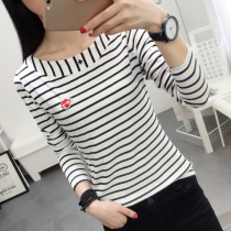 2021 autumn and winter new fashion round neck pure cotton striped long-sleeved t-shirt women wear wild base shirt outside clothes