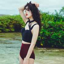 South Korea Net red swimsuit women size breast bikini steel support gathered triangle high waist belly thin split swimsuit women