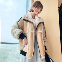 Leather and hair integrated down jacket female 2020 winter New Haining short slim loose fur lapel coat