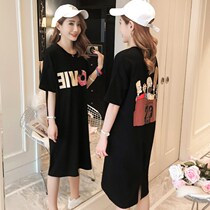 Hong Kong tide brand new womens loose mid-length short-sleeved T-shirt skirt summer Korean version black slimming large size dress