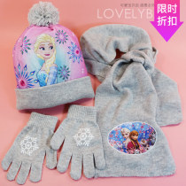Frozen Princess Wool Hat Scarf Gloves Three Piece Girls Autumn and Winter Knitting New Year Gift