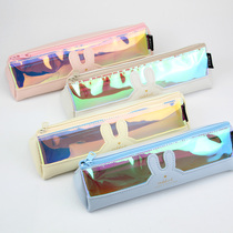 Morning light extended pencil case laser pen bag cute cartoon rabbit ear pencil pencil bag triangle stationery storage box student PU stationery bag 903L7