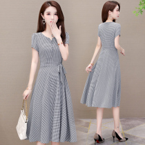 Short sleeve dress long spring summer 2020 new womens waist slim body thin temperament fashion base skirt