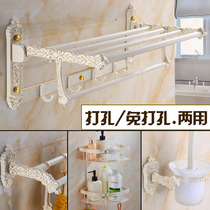 Towel rack-free toilet bathroom rack bathroom pendant three-layer bath towel rack European-style ivory white carved