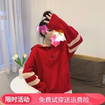 Fat Jiajia large size custom hooded knit sweater womens autumn New loose lazy wind wear long sleeve pullover top