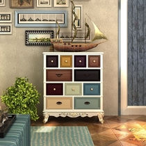 American country living room side cabinet solid wood cabinet bedroom storage locker drawer home retro old bucket cabinet