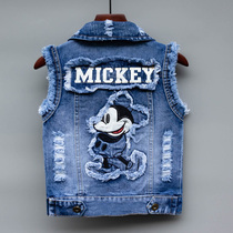 Boy Cowboy Waistcoat Spring Autumn New Korean version Childrens baby Cowboy vest CUHK Childrens Shoulder Jacket Jacket