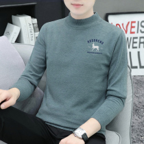 Mens sweater half-height collar autumn winter 100 hitch fit knit bottom-shirt pure black mid-collar dress trendy mens clothing