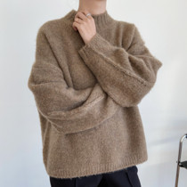 QINGLING Australian sulfight coarse caramel simple half-tall collar loose short contour cashmere sweater