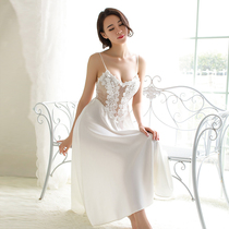 Spice Pajamas Woman Autumn Winter Long style Sexy Perspective Harness Lace Sleeping Dress Tempting Ice Silk Sleepwear Home Suits Suit