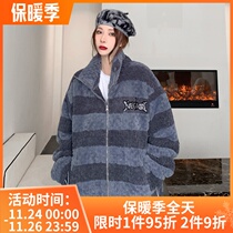 NEIGBORL Tide brand lamb wool embroidered stripe cotton clothing men and women winter thick collar warm couple cotton coat