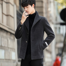 Autumn and winter mens nanny coat jacket short stand collar woolen tweed Korean trend thick trench coat jacket