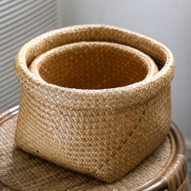 Straw storage basket desktop woven Japanese kitchen snacks sundries woven rattan small basket sundries storage basket