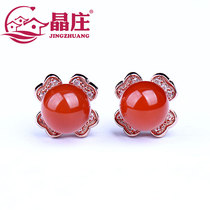 New natural southern red agate earrings female s925 silver rose gold clover red temperament earrings birthday gift