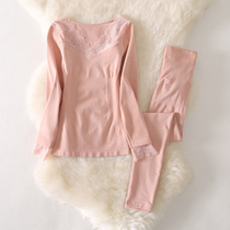 Japan autumn and winter womens thermal underwear set Slim V-neck lace base shirt womens thermal underwear set