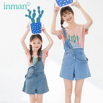 Mainman childrens clothing 2022 Summer new female clothing Cowboy back with pants foreign air girl pants parent-child shorts casual